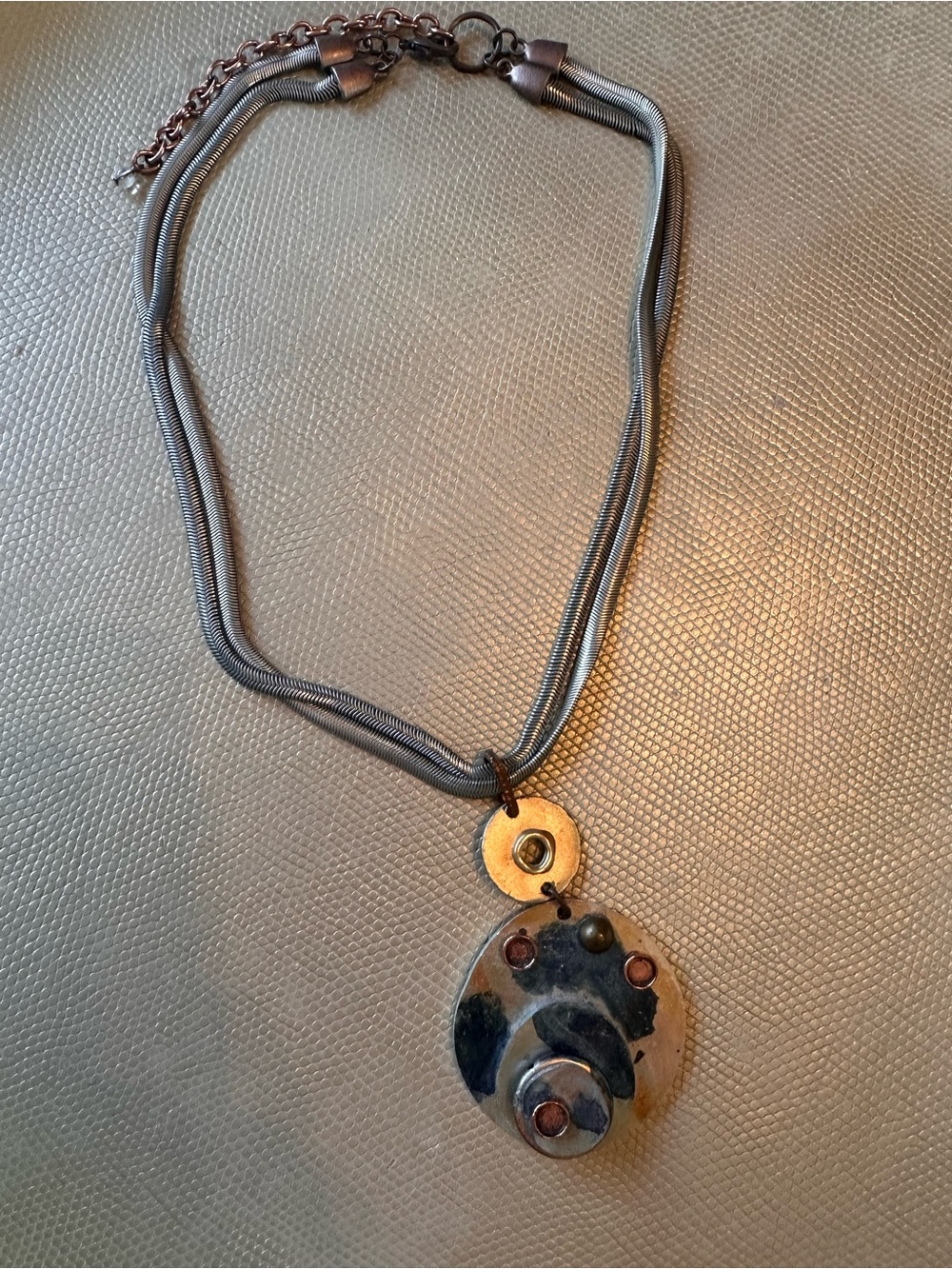 Handcrafted Multi-Tone Pendant Necklace - silver and copper tones